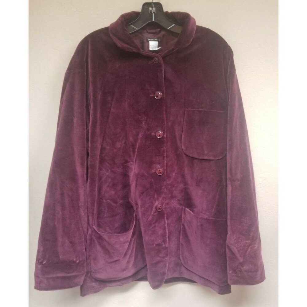Vintage Industria Italy Made Womens Casual Velvet Jacket Burgundy Stretch Casual